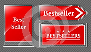 Best seller offer signboards and pointer icons set