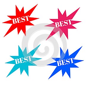 Best stickers colorful star and white letters icon 3d background brand and productions advertising