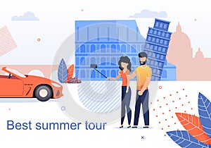 Best Summer Tour for Couples Flat Cartoon Banner