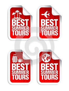 Best summer tours red sticker set. Time to travel. Around the world