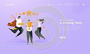 The best teams celebrate victory by getting a trophy illustration on landing page concept