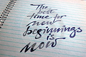 The best Time for New Beginnings is Now calligraphic background