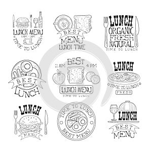 Best In Town Organic Lunch Menu Set Of Hand Drawn Black And White Sign Design Templates With Calligraphic Text