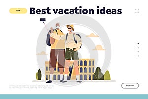 Best vacation idea concept of landing page with senior couple tourist make selfie travel on vacation