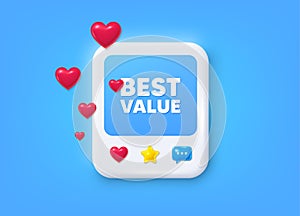 Best value tag. Special offer sale sign. Social media post 3d frame. Vector
