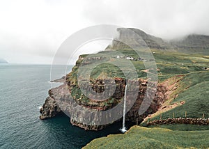 The best view of Mulafossur, a stunning waterfall in the Faroe Island of Vagar