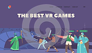 The Best Vr Games Landing Page Template. Characters Wearing Virtual Reality Headset and Fantasy Costumes Playing Mmorpg