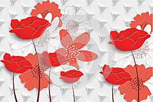best wallpaper of 3d red flowers for home decor