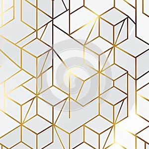 Best white simple abstract geometric vector seamless pattern with gold lines