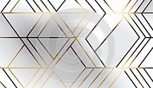 Best white simple abstract geometric vector seamless pattern with gold lines