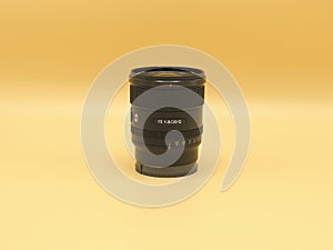 Best wide-angle lens Sony FE 20mm F1. 8 G black on yellow background. Opinion of the European Association photo