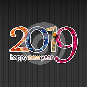 Colorful Happy New Year Card, Cover or Background Design Template - 2019