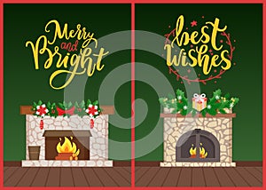 Best Wishes Fireplace Decorated for Winter Holiday