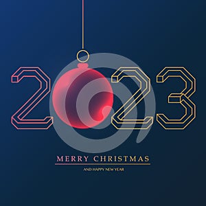Best Wishes - Simple Golden and Dark Red Merry Christmas and Happy New Year Greeting Card or Background, Creative 3D Line Art