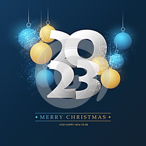 Best Wishes - White, Golden and Blue Merry Christmas and Happy New Year Greeting Card with Christmas Balls, Creative Design