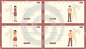 Best worker landing page vector template set. Super manager, employee, team member website, webpage. Excellent personnel