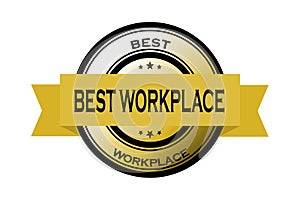 Best workplace badge with a ribbon. Company efforts to achieve top employee satisfaction.