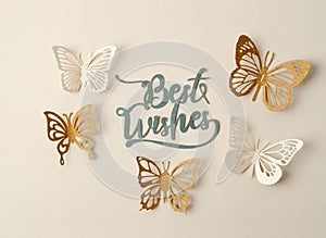 The Bests Wishes text with butterfly paper carve on pastel background