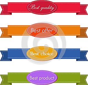 Bestseller. Set of Red Superior Quality and Satisfaction Guarantee Ribbons, Labels, Tags. Retro vintage style