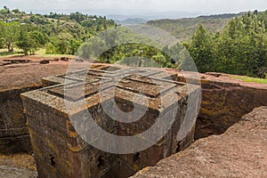 Bet Giyorgis (Saint George) rock-hewn church in Lalibela, Ethiop