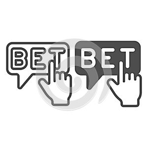 Bet, hand pointer, click, make a bet line and solid icon, gamblimg concept, wager, betting vector sign on white