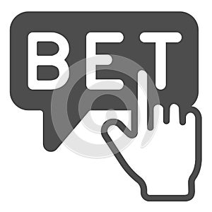 Bet, hand pointer, click, make a bet solid icon, gamblimg concept, wager, betting vector sign on white background, glyph
