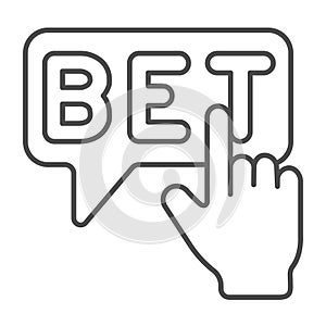 Bet, hand pointer, click, make a bet thin line icon, gamblimg concept, wager, betting vector sign on white background