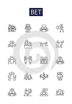 Bet line vector icons and signs. Risk, Wager, Ante, Stake, Lay, Punt, Play, Ford outline vector illustration set