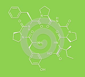 Beta-casomorphin peptide 7 molecule. Breakdown product of casein that may play a role in human diseases. Skeletal formula.