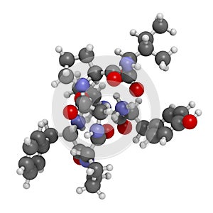 Beta-casomorphin peptide 7 molecule. Breakdown product of casein that may play a role in human diseases. 3D rendering. Atoms are photo