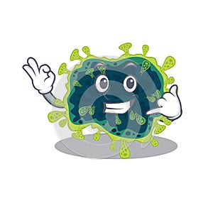 Beta coronavirus mascot cartoon design showing Call me gesture