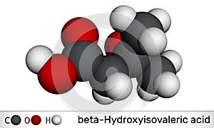 Beta-hydroxy beta-methylbutyric acid, HMB, beta-Hydroxyisovaleric acid molecule. It is indicator of biotin deficiency, leucine