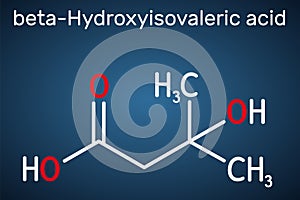 Beta-hydroxy beta-methylbutyric acid, HMB, beta-Hydroxyisovaleric acid molecule. It is indicator of biotin deficiency, leucine photo