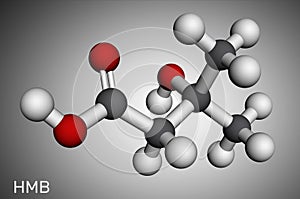 Beta-hydroxy beta-methylbutyric acid, HMB, beta-Hydroxyisovaleric acid molecule. It is indicator of biotin deficiency, leucine photo