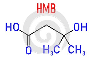 Beta-hydroxy beta-methylbutyric acid or HMB leucine metabolite molecule. Skeletal formula.