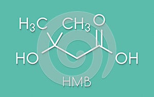 Beta-hydroxy beta-methylbutyric acid (HMB) leucine metabolite molecule. Used as supplement, may increase strength and muscle mass