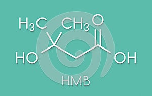 Beta-hydroxy beta-methylbutyric acid (HMB) leucine metabolite molecule. Used as supplement, may increase strength and muscle mass photo