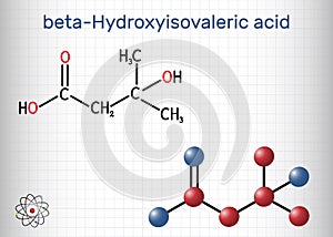 Beta-hydroxy beta-methylbutyric acid, HMB, beta-Hydroxyisovaleric acid molecule. It is indicator of biotin deficiency, leucine photo