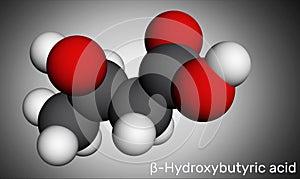 Beta-Hydroxybutyric acid, 3-hydroxybutyric acid molecule. It is beta hydroxy acid, is precursor to polyesters, biodegradable