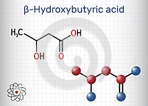 Beta-Hydroxybutyric acid, 3-hydroxybutyric acid molecule. It is beta hydroxy acid, is precursor to polyesters, biodegradable