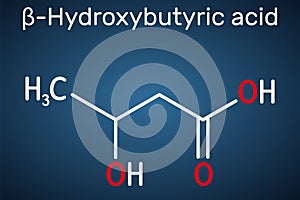 Beta-Hydroxybutyric acid, 3-hydroxybutyric acid molecule. It is beta hydroxy acid, is precursor to polyesters, biodegradable