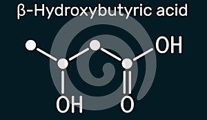 Beta-Hydroxybutyric acid, 3-hydroxybutyric acid molecule. It is beta hydroxy acid, is precursor to polyesters, biodegradable