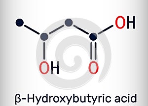 Beta-Hydroxybutyric acid, 3-hydroxybutyric acid molecule. It is beta hydroxy acid, is precursor to polyesters, biodegradable