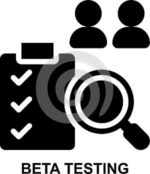 beta testing, user testing, user acceptance, testing, auditor, tester, project management solid glyph icon