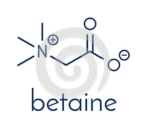 Betaine glycine betaine, trimethylglycine molecule. Originally found in sugar beet Beta vulgaris. Skeletal formula.