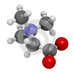 Betaine (glycine betaine, trimethylglycine) molecule. Originally found in sugar beet (Beta vulgaris). Atoms are represented as