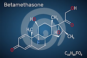 Betamethasone, molecule. It is synthetic corticosteroid, glucocorticoid with metabolic, immunosuppressive and anti-inflammatory