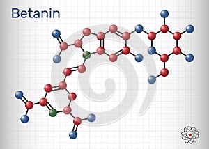Betanin, molecule. It is betalain plant pigment, red glycosidic food dye, E162 Sheet of paper in a cage