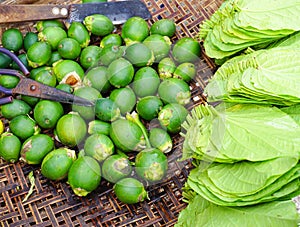 Betel leaf with areca nut for sale at the market