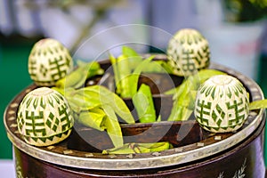 Betel leaf and the nuts or Areca Catechu (Trau Cau) necessary to make paan, a necessary and traditional intake at Tet holiday